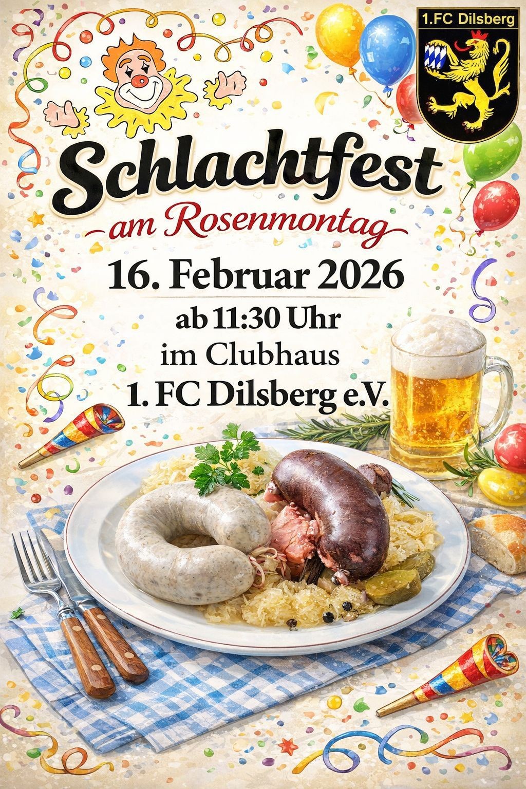 Wir laden wieder ein zu unserem traditionelles Schlachtfest am Rosenmontag